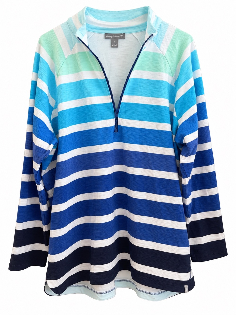 T by Talbots Striped Quarter-Zip Pullover – Blue Aqua White